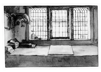 Művész munkaasztal a folyóra néző ablaknál, 1650 körül (toll, tinta és mosás papíron)